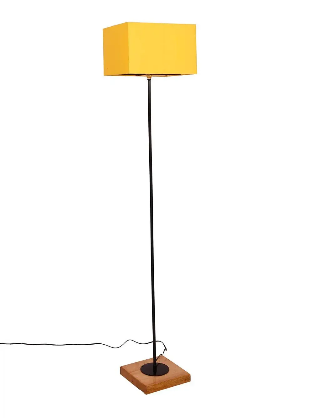 Minimalist Stick Floor Lamp With Wooden Base & Sqaure Shade White
