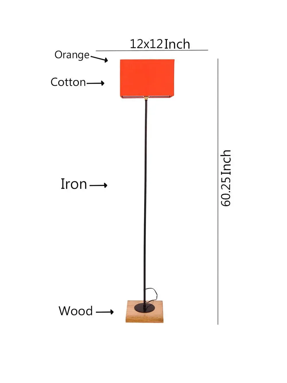 Minimalist Stick Floor Lamp With Wooden Base & Sqaure Shade White