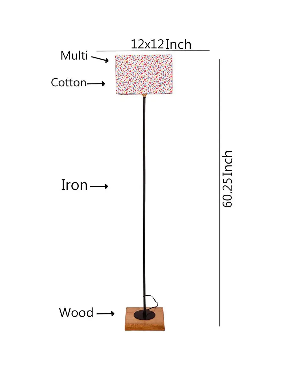 Minimalist Stick Floor Lamp With Wooden Base & Sqaure Shade White