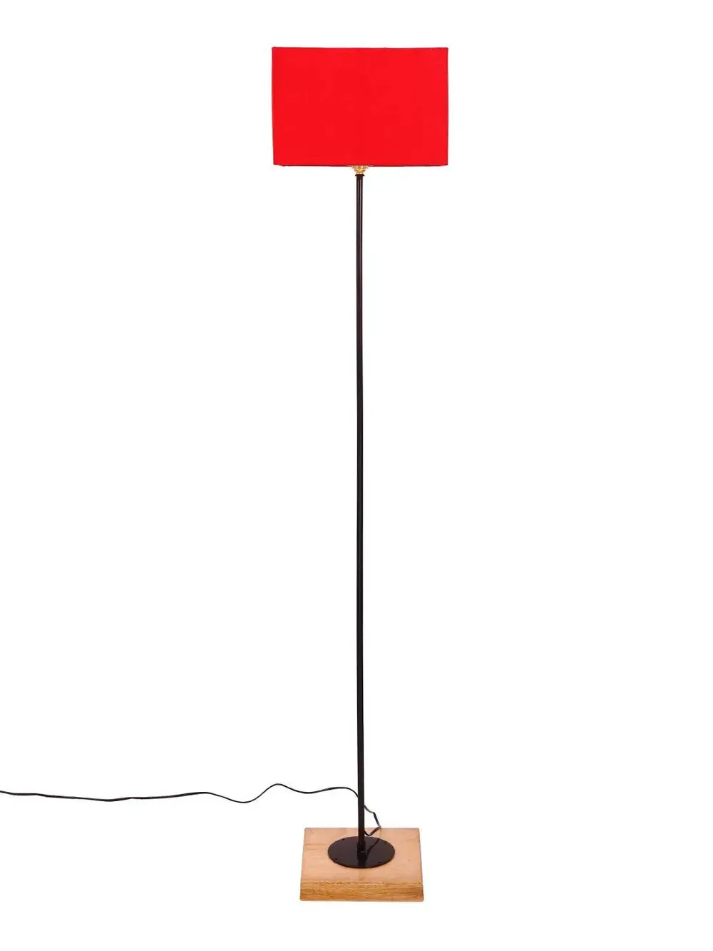 Minimalist Stick Floor Lamp With Wooden Base & Sqaure Shade White