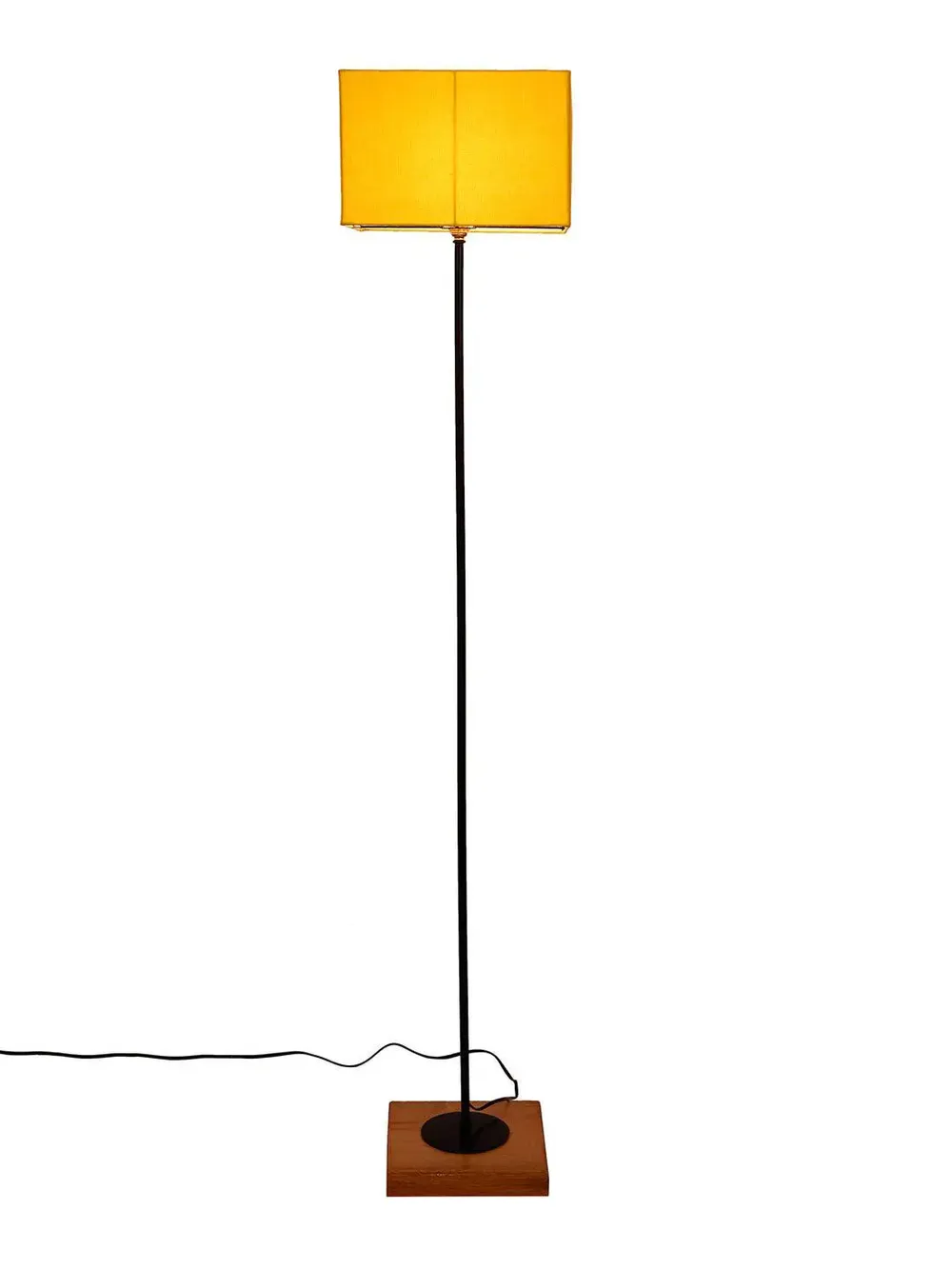 Minimalist Stick Floor Lamp With Wooden Base & Sqaure Shade White