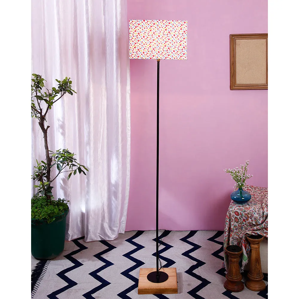 Minimalist Stick Floor Lamp With Wooden Base & Sqaure Shade White