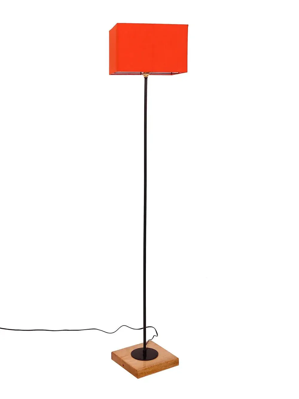 Minimalist Stick Floor Lamp With Wooden Base & Sqaure Shade White
