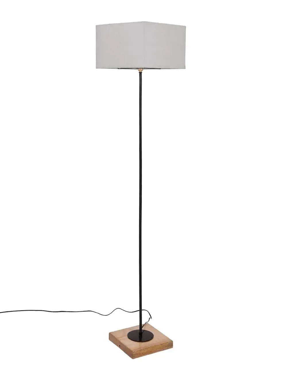 Minimalist Stick Floor Lamp With Wooden Base & Sqaure Shade White