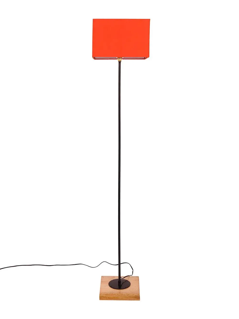 Minimalist Stick Floor Lamp With Wooden Base & Sqaure Shade White