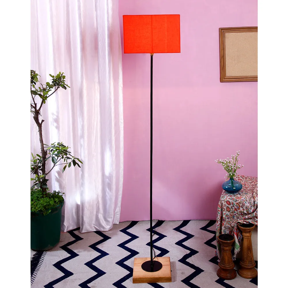 Minimalist Stick Floor Lamp With Wooden Base & Sqaure Shade White