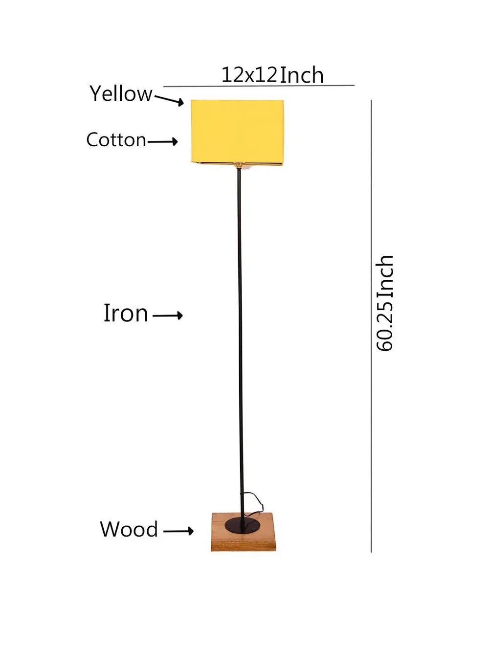 Minimalist Stick Floor Lamp With Wooden Base & Sqaure Shade White