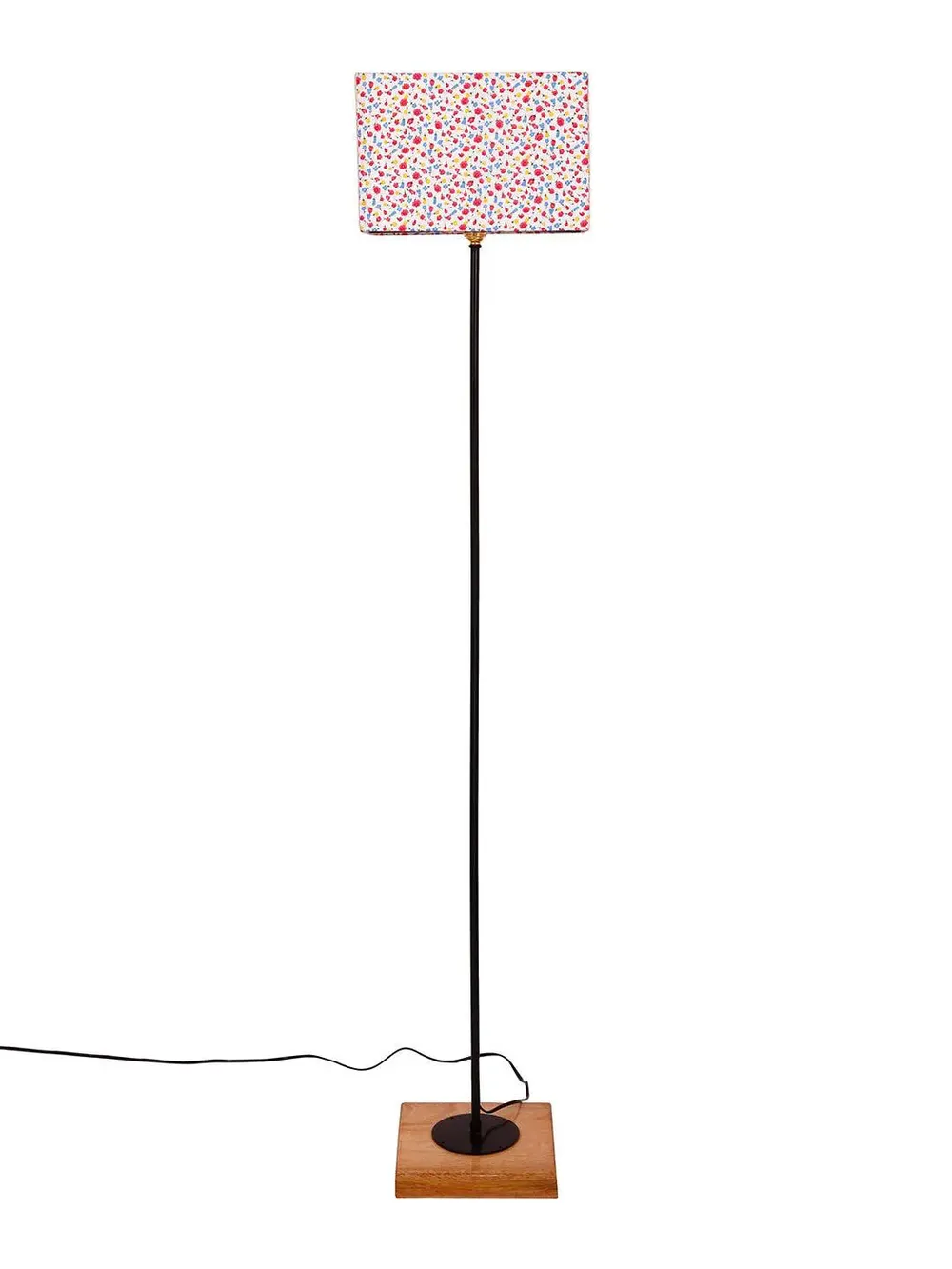 Minimalist Stick Floor Lamp With Wooden Base & Sqaure Shade White