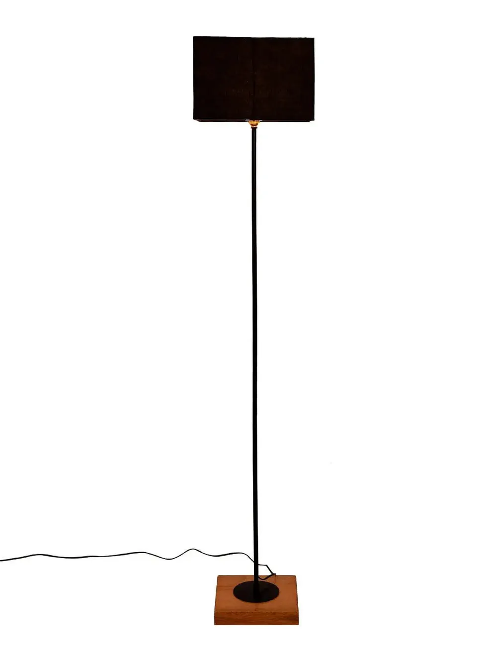 Minimalist Stick Floor Lamp With Wooden Base & Sqaure Shade White