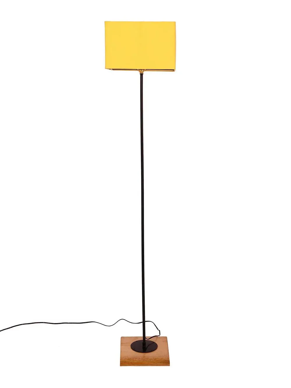 Minimalist Stick Floor Lamp With Wooden Base & Sqaure Shade White