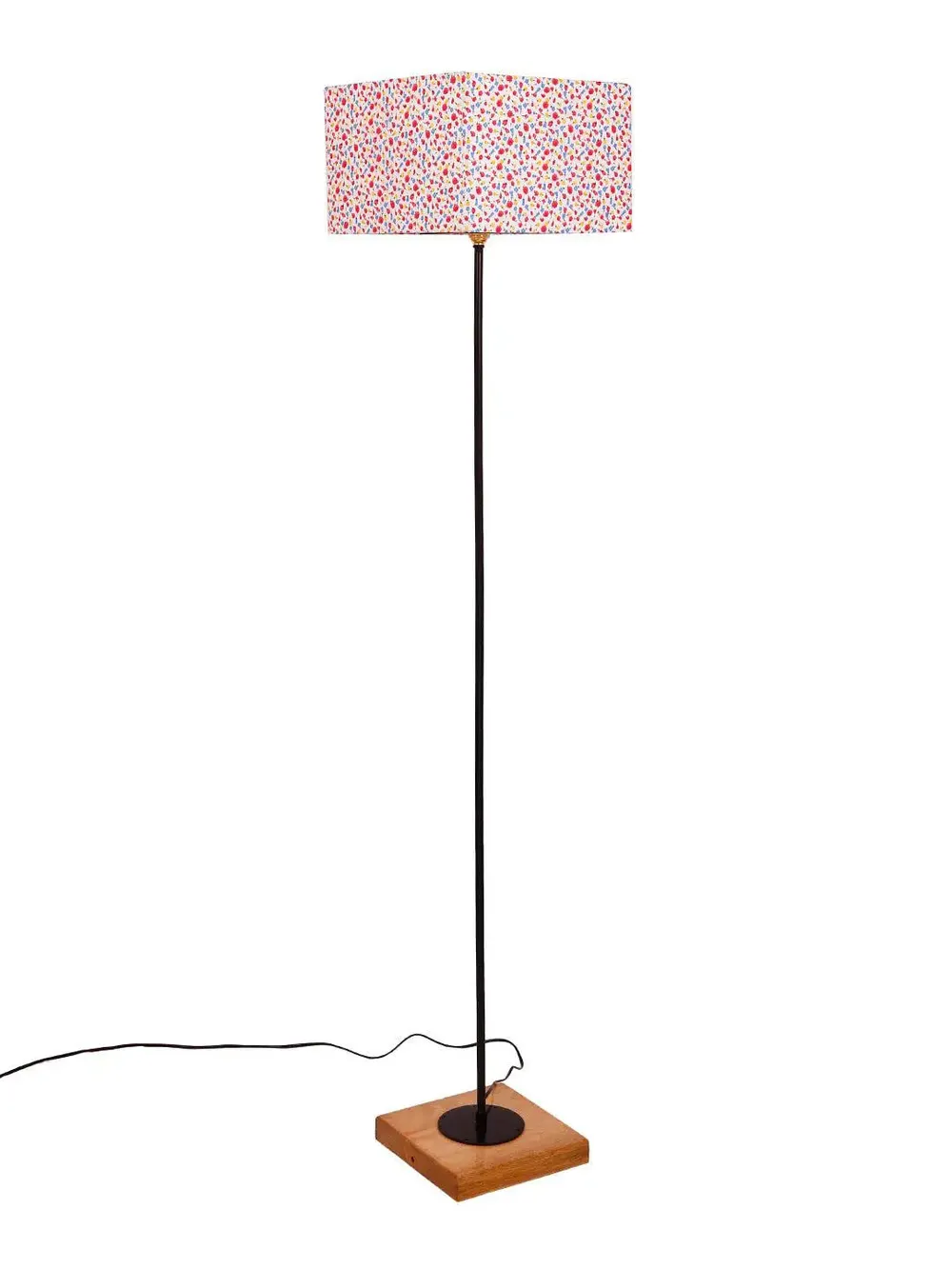 Minimalist Stick Floor Lamp With Wooden Base & Sqaure Shade White