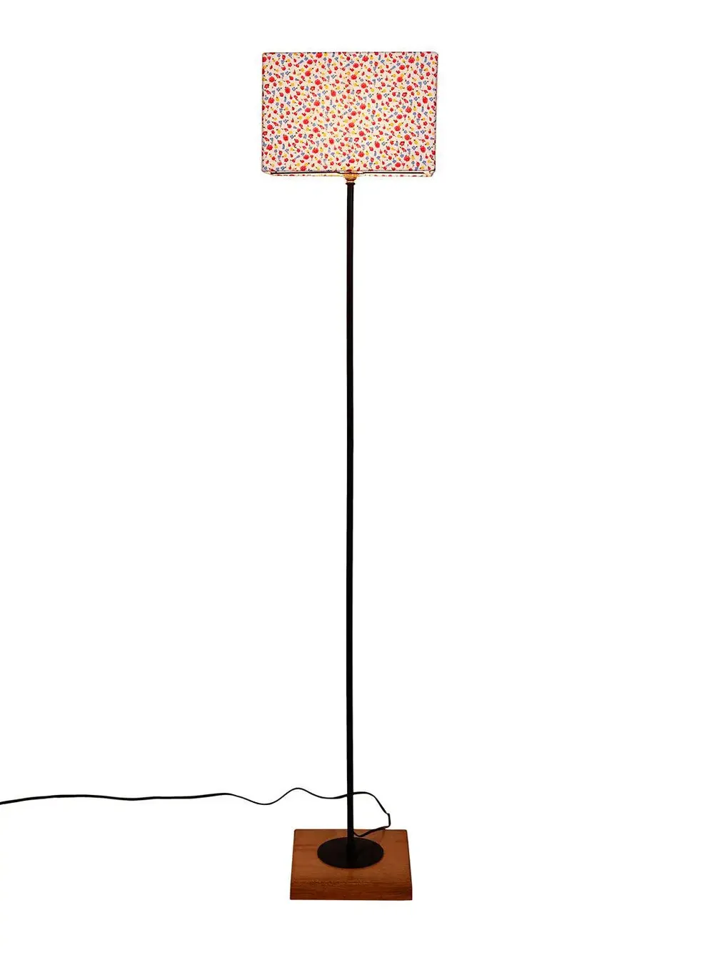 Minimalist Stick Floor Lamp With Wooden Base & Sqaure Shade White
