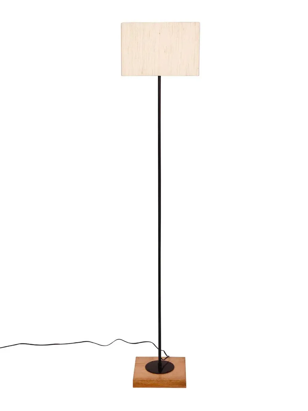 Minimalist Stick Floor Lamp With Wooden Base & Sqaure Shade White