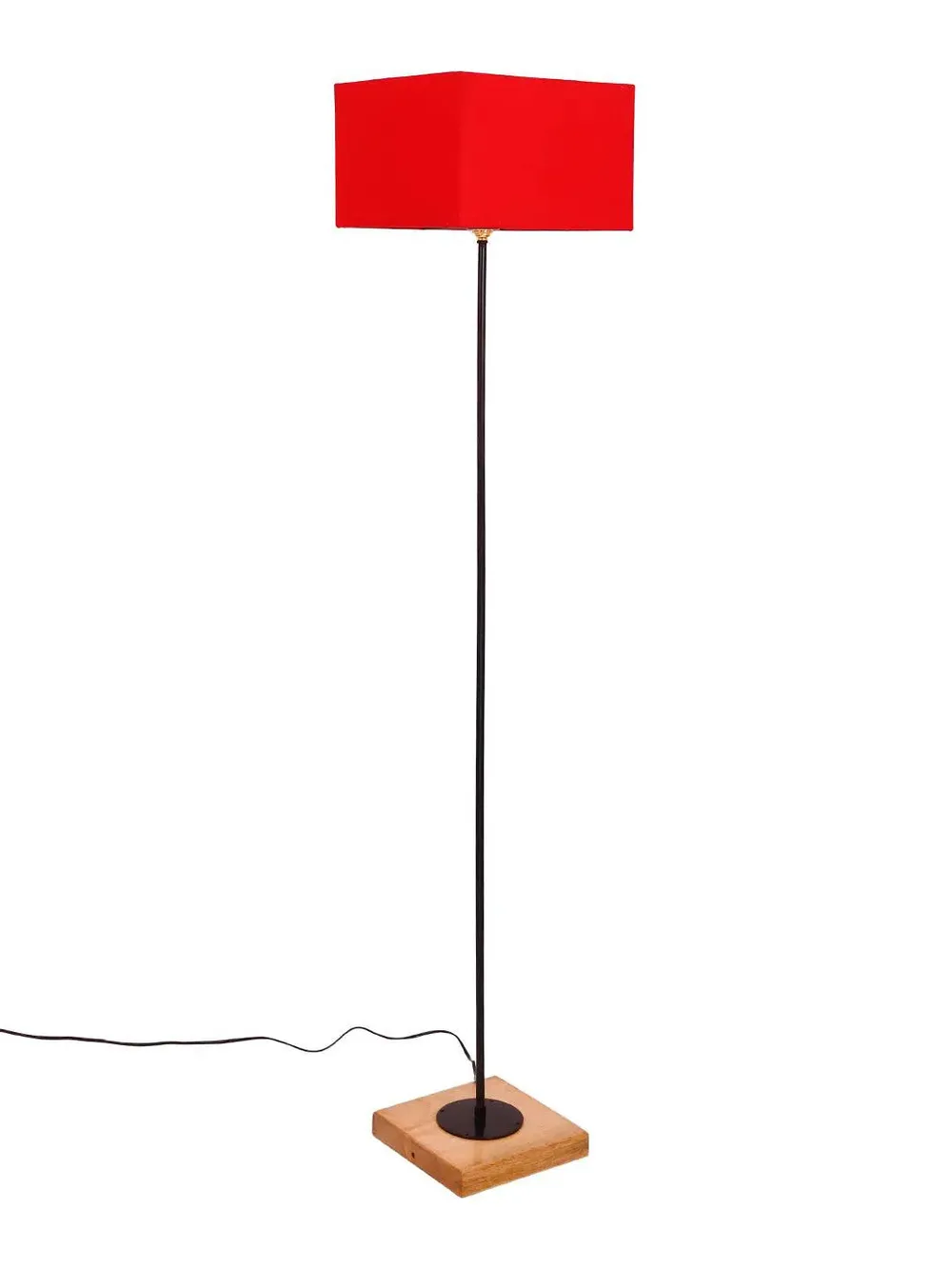 Minimalist Stick Floor Lamp With Wooden Base & Sqaure Shade White