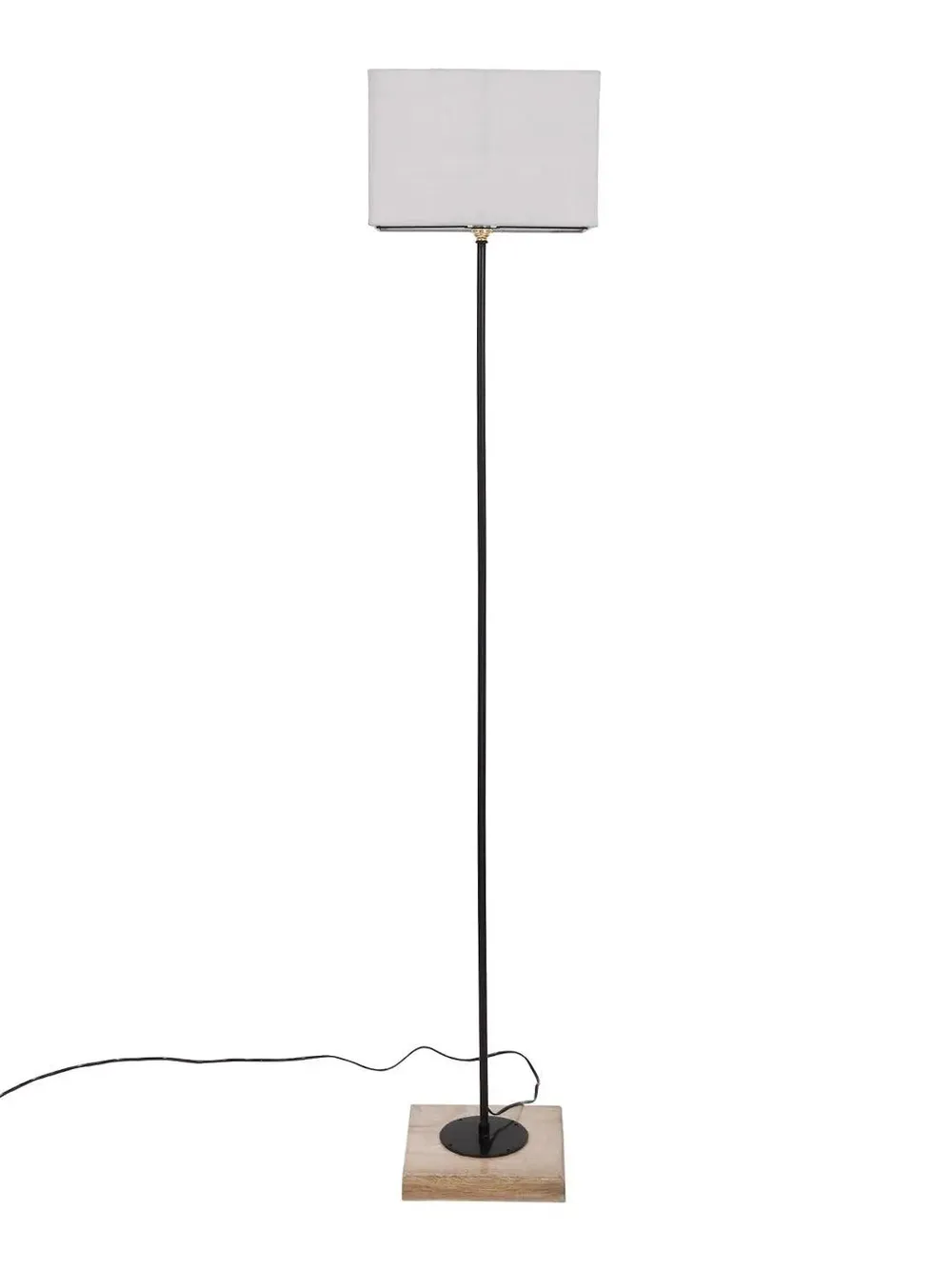 Minimalist Stick Floor Lamp With Wooden Base & Sqaure Shade White