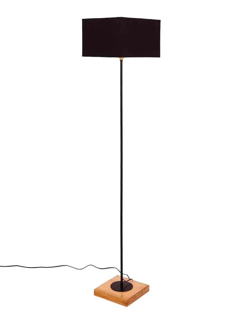 Minimalist Stick Floor Lamp With Wooden Base & Sqaure Shade White