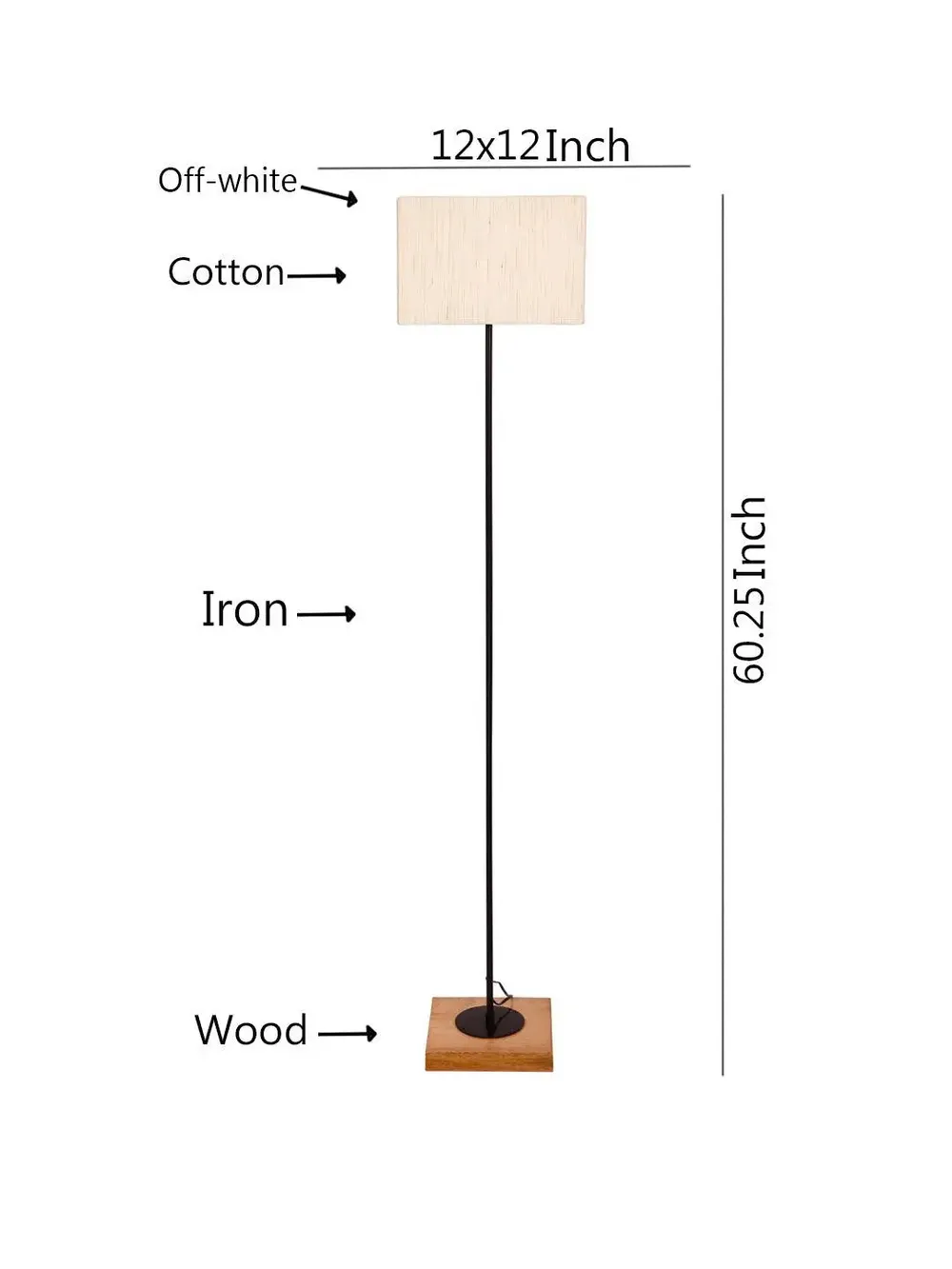 Minimalist Stick Floor Lamp With Wooden Base & Sqaure Shade White