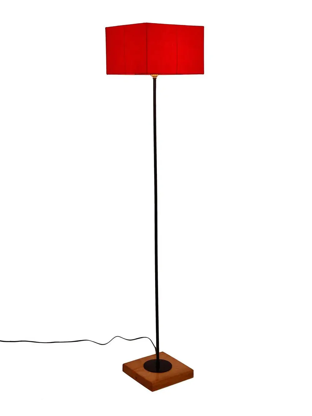 Minimalist Stick Floor Lamp With Wooden Base & Sqaure Shade White