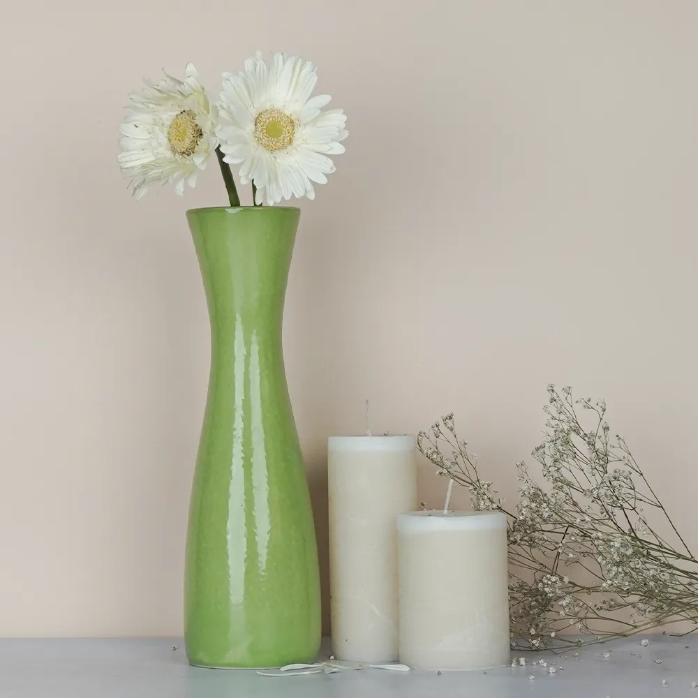 Minimalist Tapered Green Ceramic Vase Pack Of 1 & 2 Set of 1