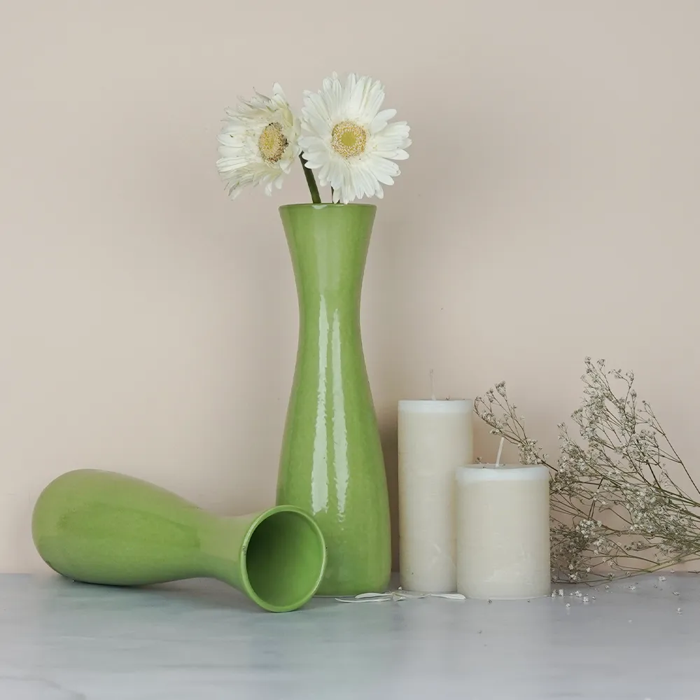 Minimalist Tapered Green Ceramic Vase Pack Of 1 & 2 Set of 1
