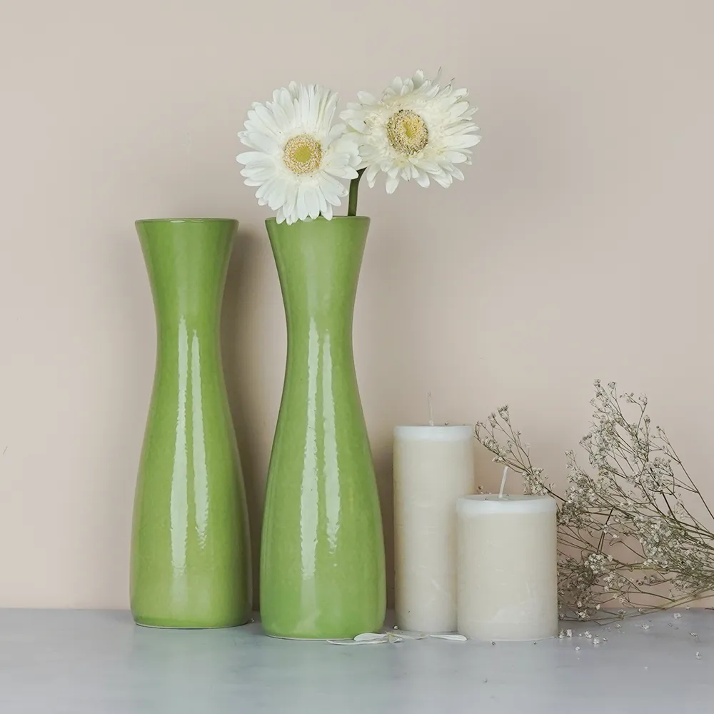 Minimalist Tapered Green Ceramic Vase Pack Of 1 & 2 Set of 1