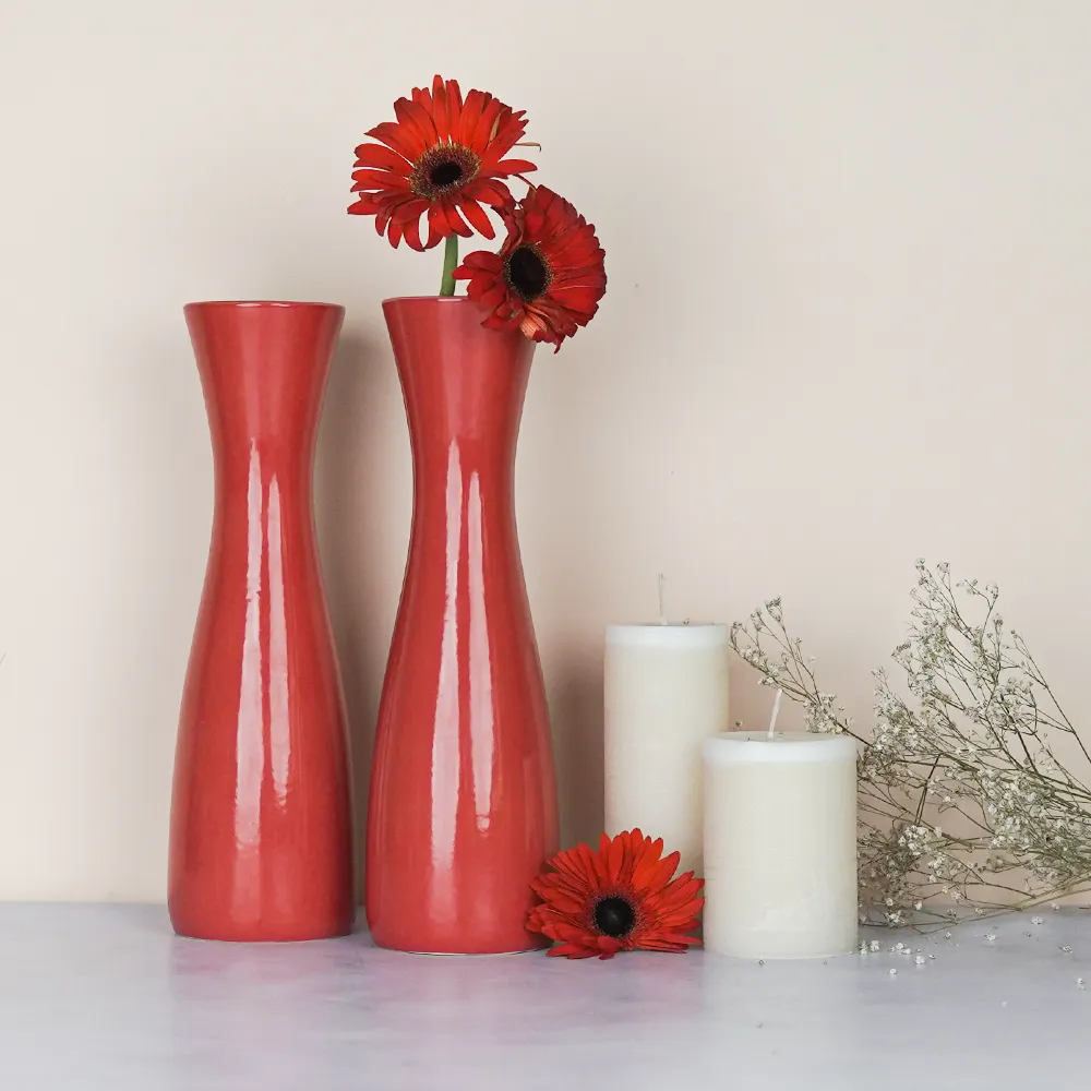 Minimalist Tapered Red Ceramic Vase Pack Of 1 & 2 Vases Set of 1