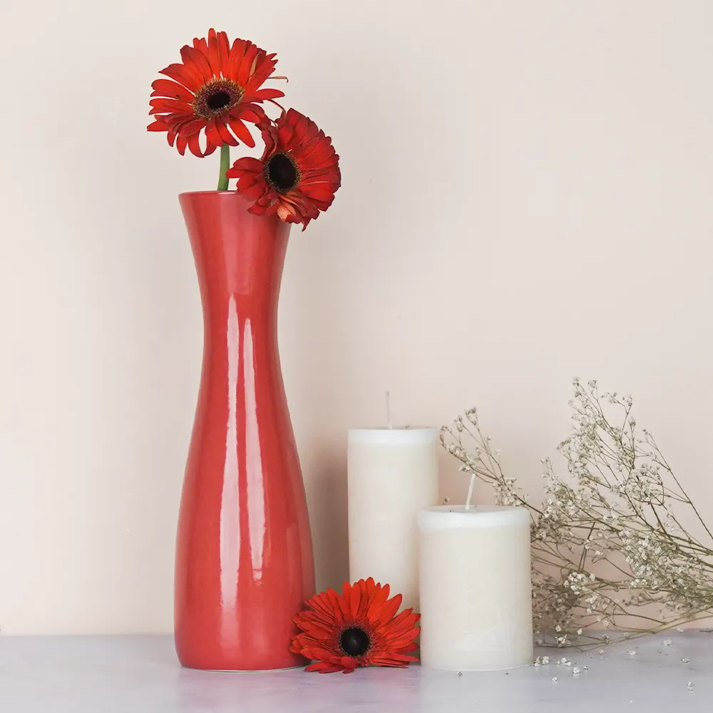 Minimalist Tapered Red & Green Ceramic Vases Set Of 2