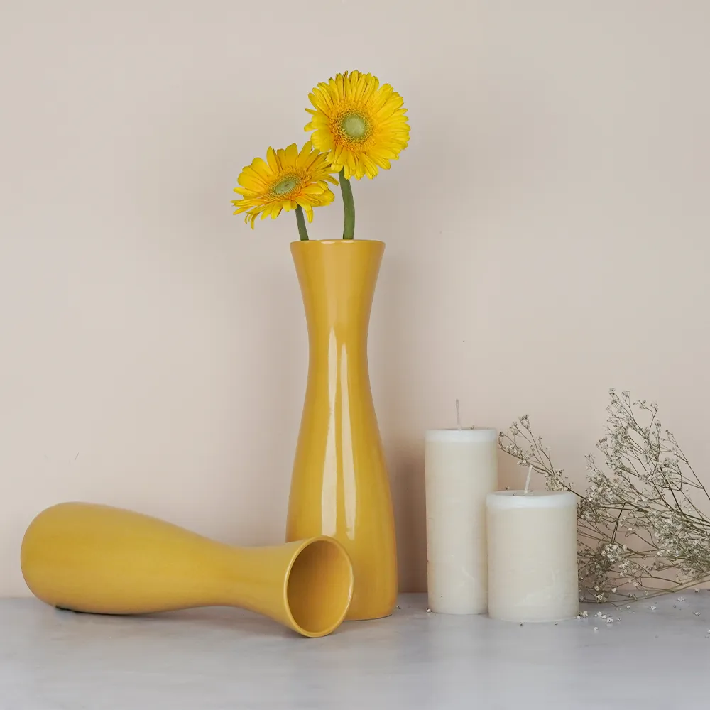 Minimalist Tapered Yellow Ceramic Vase Pack Of 1 & 2 Vases Set of 1