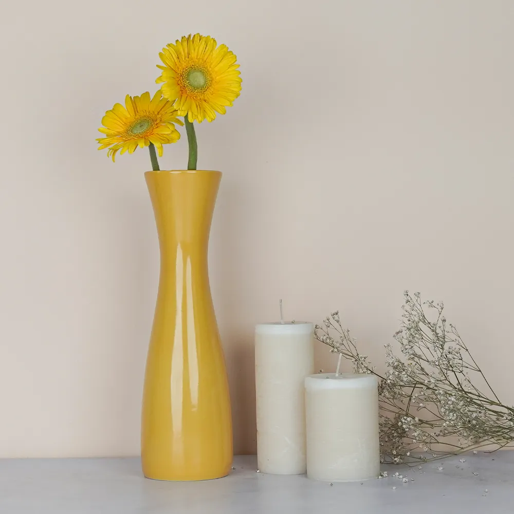 Minimalist Tapered Yellow Ceramic Vase Pack Of 1 & 2 Vases Set of 1