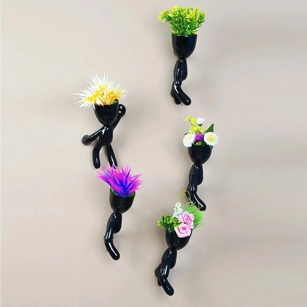 Minimalist Wall Hanging climbing planters for Wall Decor Set of 5 , Black Color