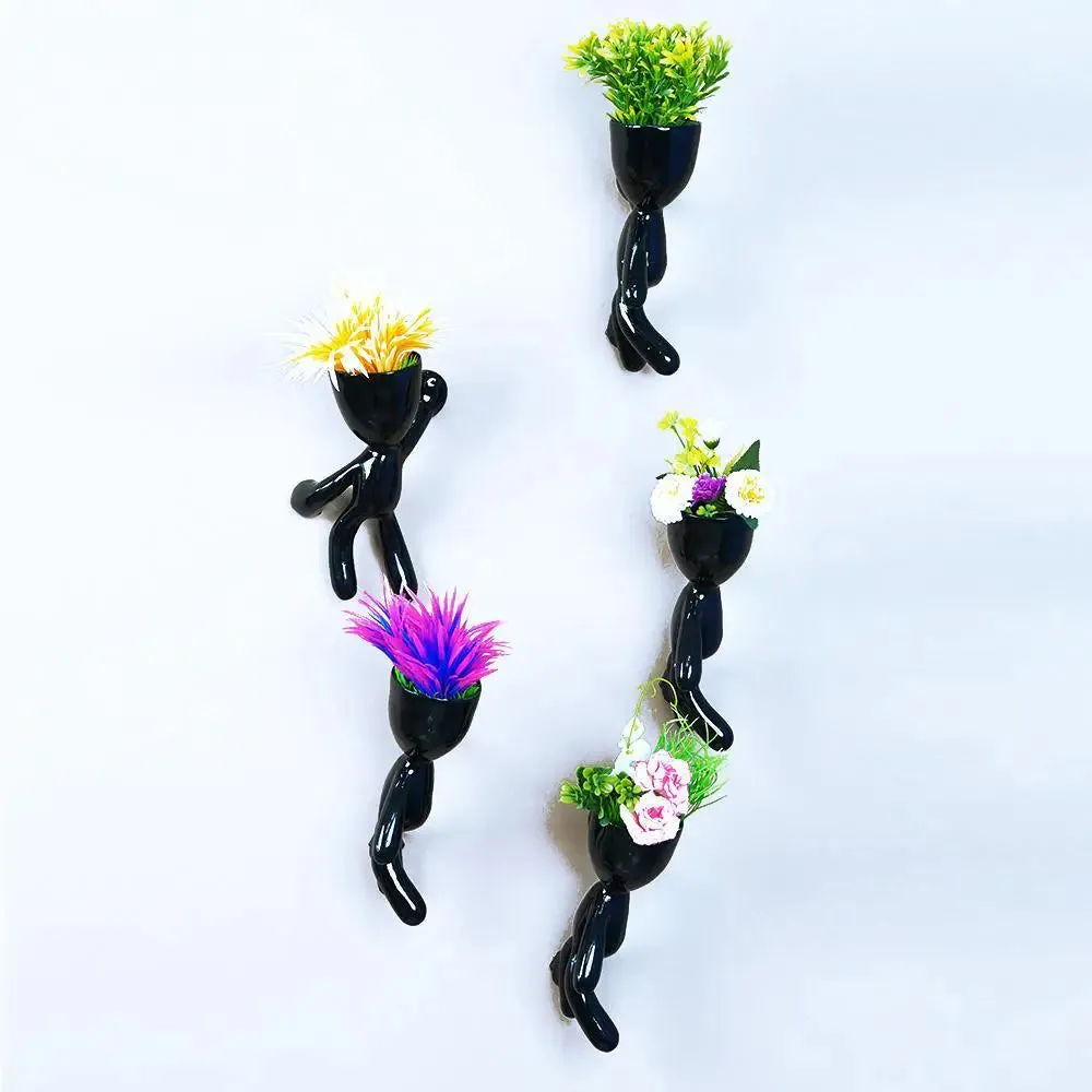 Minimalist Wall Hanging climbing planters for Wall Decor Set of 5 , Black Color