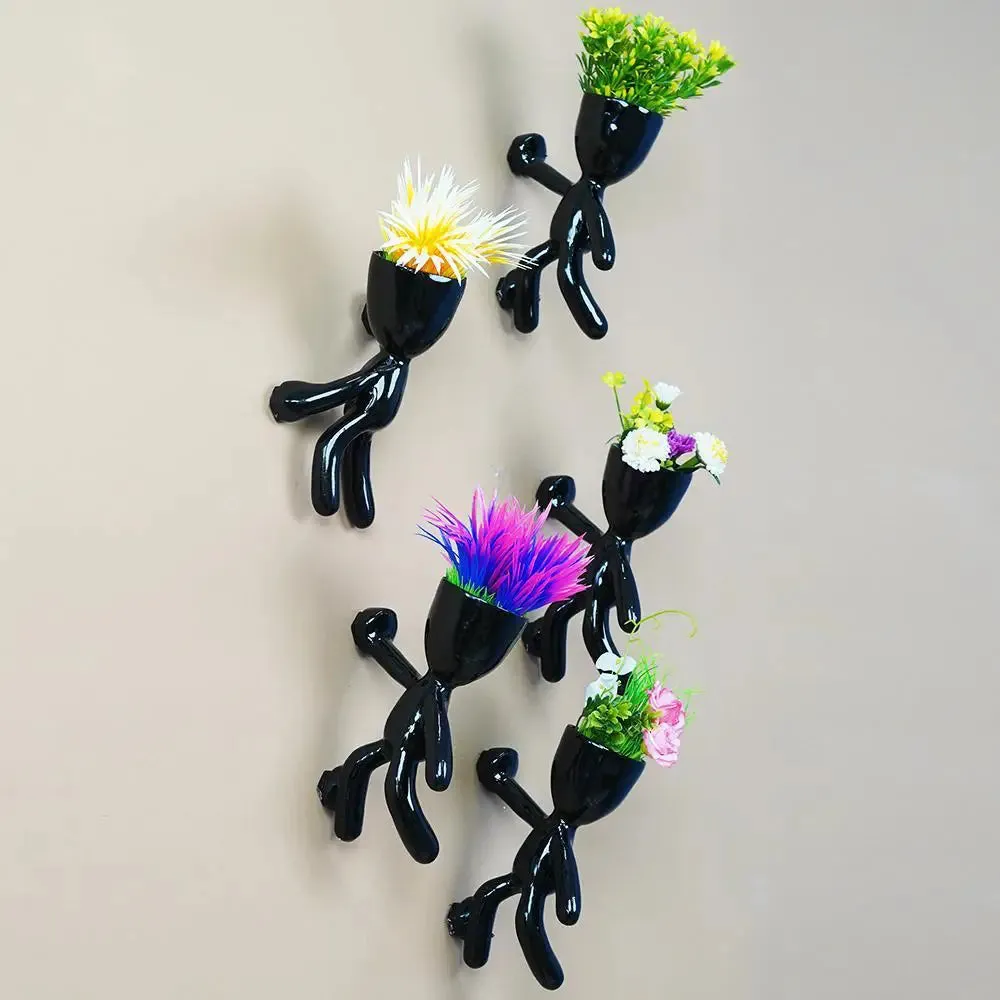 Minimalist Wall Hanging climbing planters for Wall Decor Set of 5 , Black Color