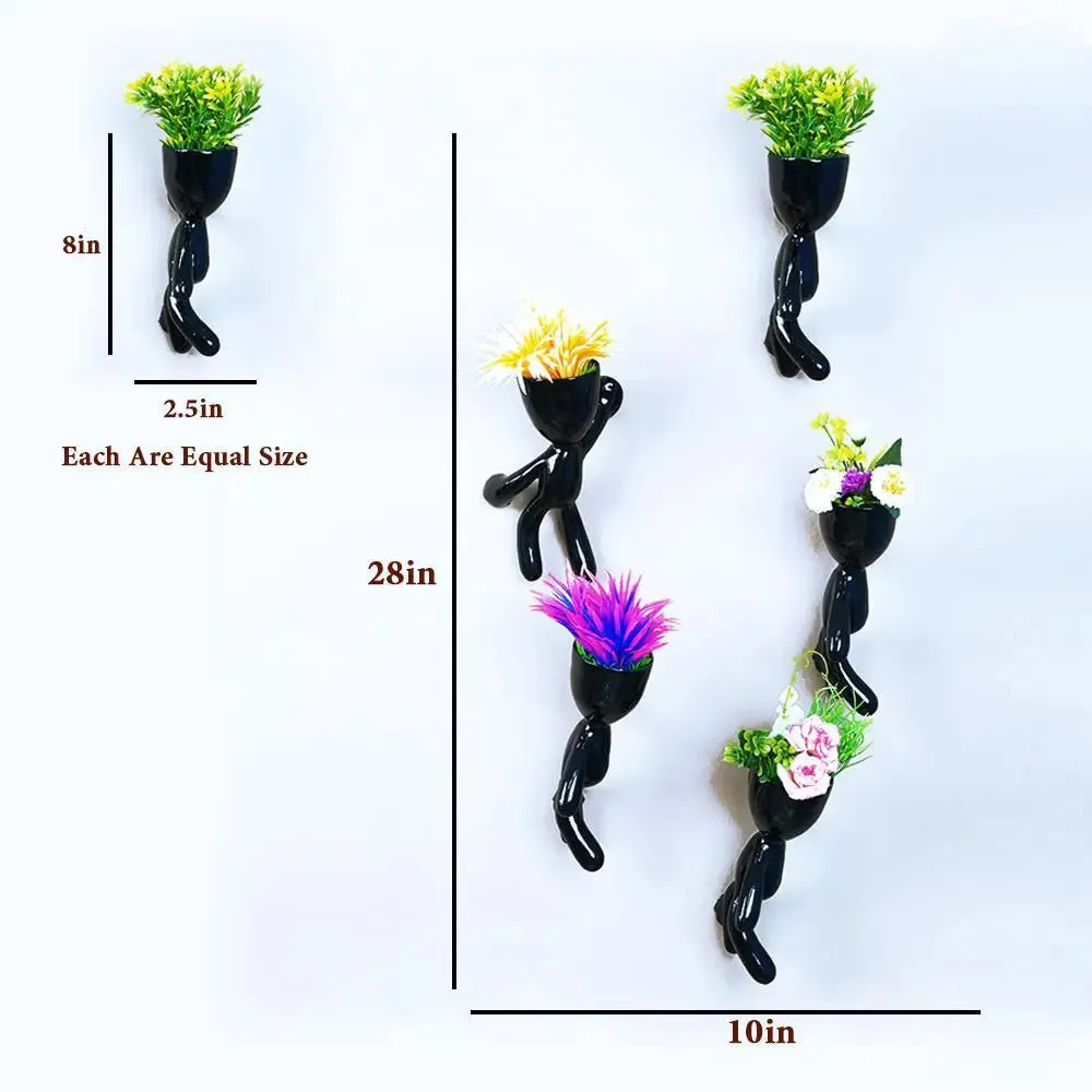Minimalist Wall Hanging climbing planters for Wall Decor Set of 5 , Black Color