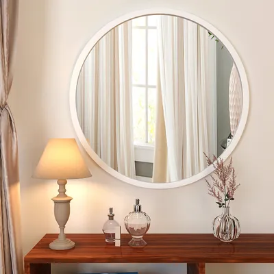 Minimalist Walnut Finish Wooden Round Wall Mirror (Available in Multiple Finishes)