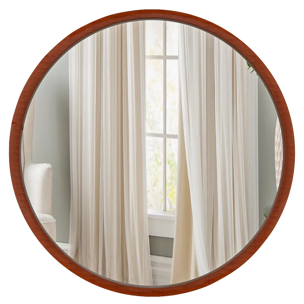 Minimalist Walnut Finish Wooden Round Wall Mirror (Available in Multiple Finishes) Brown