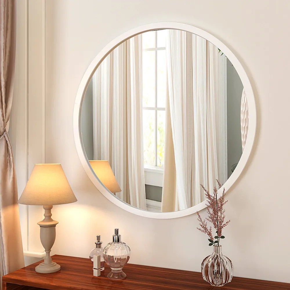 Minimalist Walnut Finish Wooden Round Wall Mirror (Available in Multiple Finishes) Brown