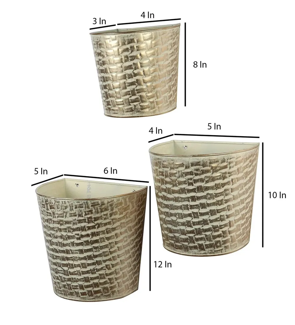Minimalist White & Gold Hammered Wall Planter Set of 3