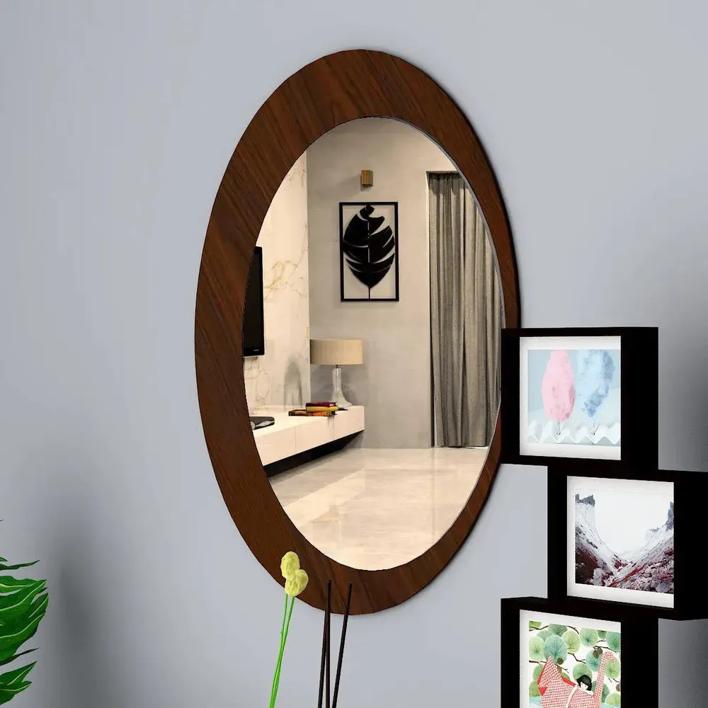 Minimalistic Round Wooden Wall Mirror Regular ( 56CM X 56CM )