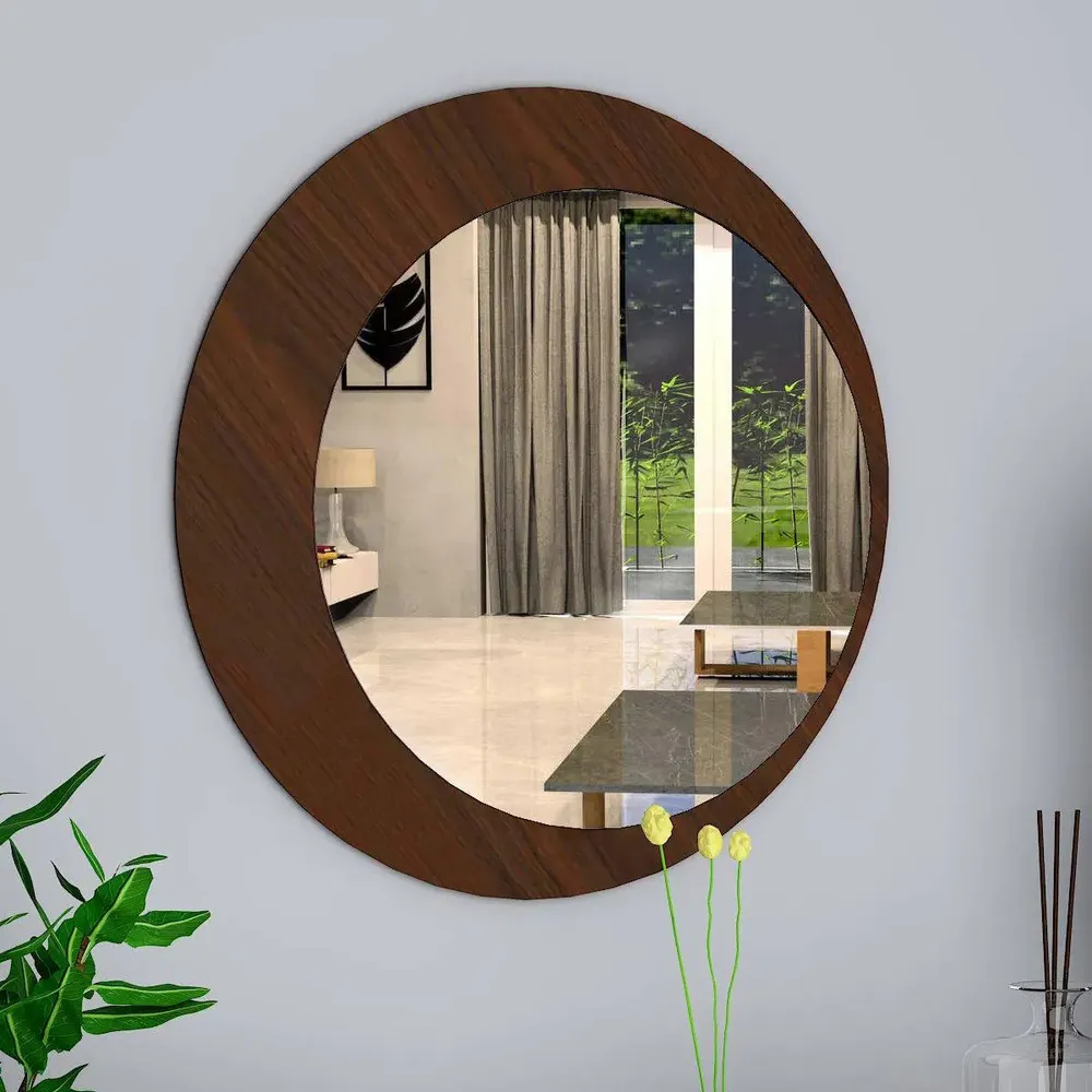 Minimalistic Round Wooden Wall Mirror Regular ( 56CM X 56CM )