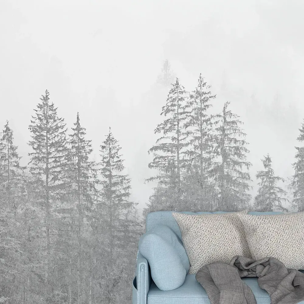 Misty Pine Tree Forest Self Adhesive Wall Paper
