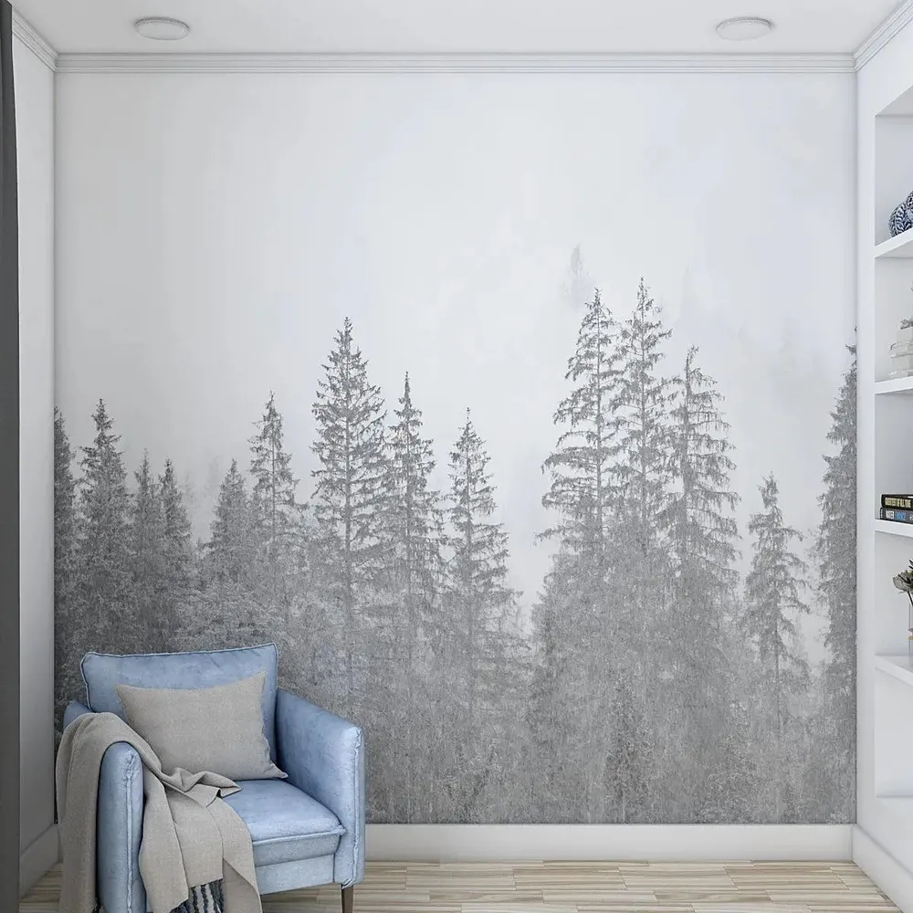 Misty Pine Tree Forest Self Adhesive Wall Paper