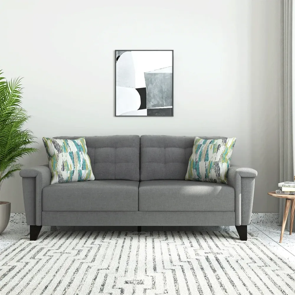 WallMantra Modern 3 Seater Sofa – Fabric, Steel Grey