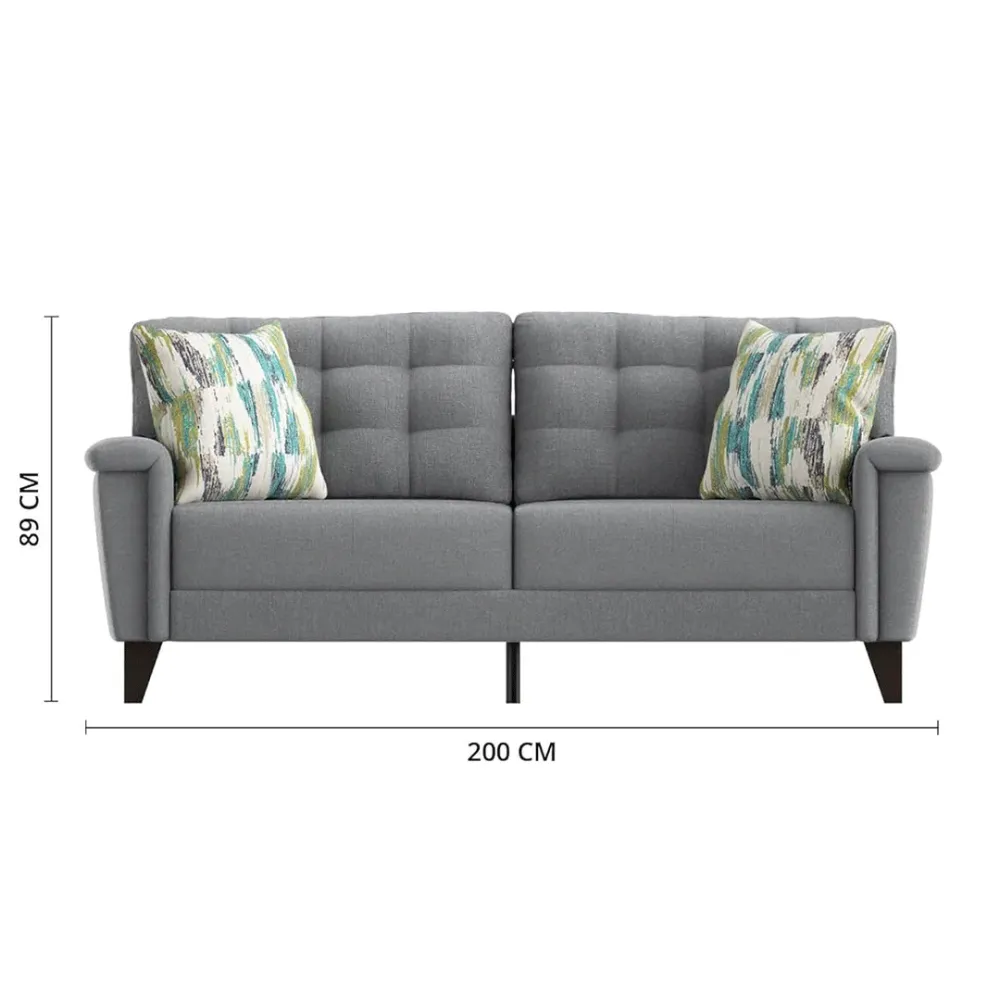 WallMantra Modern 3 Seater Sofa – Fabric, Steel Grey