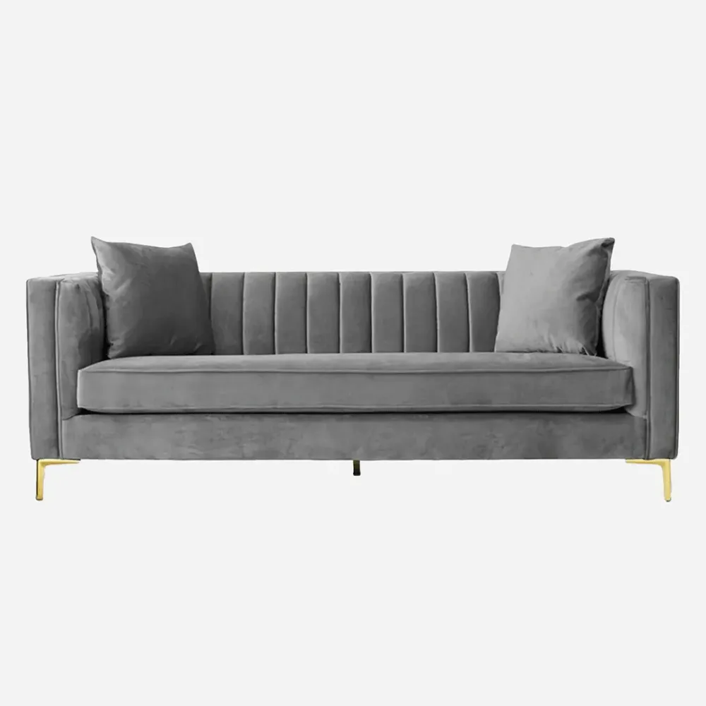 WallMantra Modern 3 Seater Sofa – Velvet in Grey