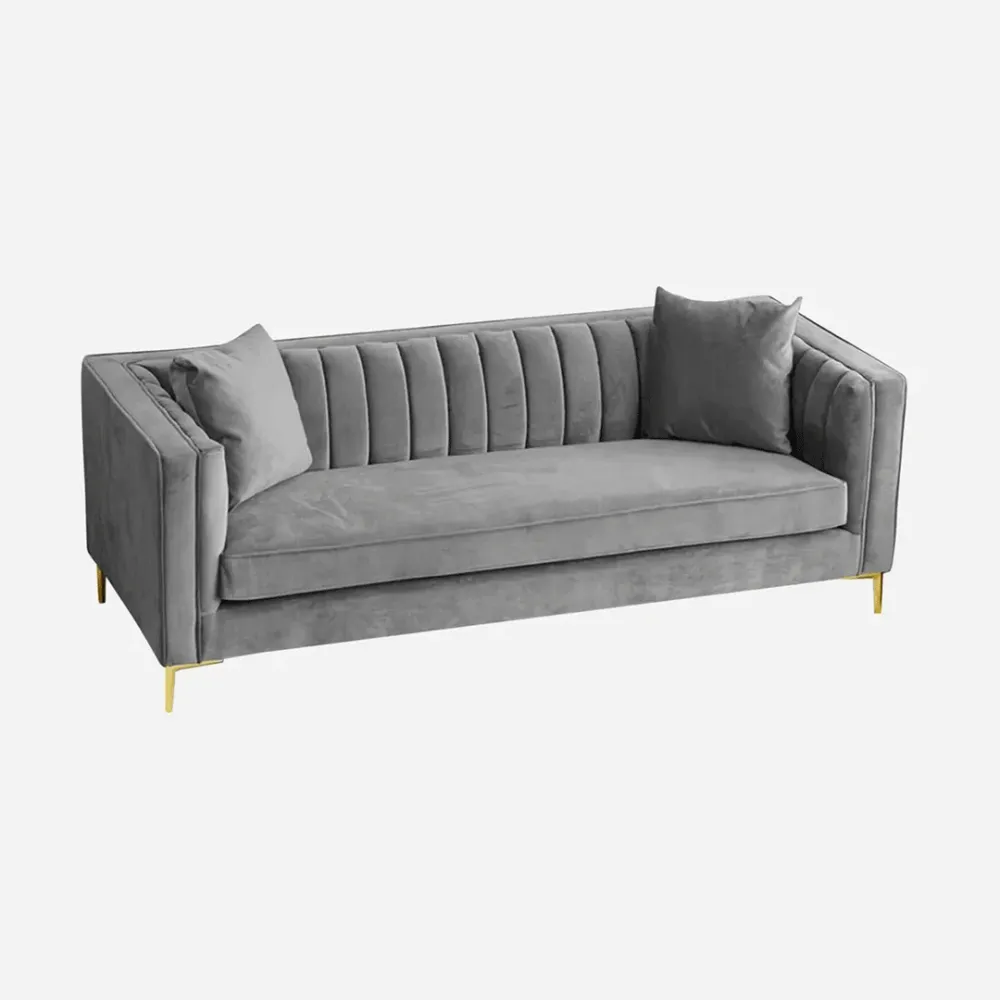WallMantra Modern 3 Seater Sofa – Velvet in Grey