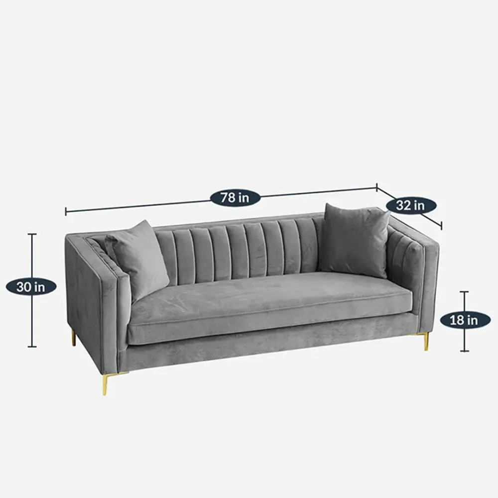 WallMantra Modern 3 Seater Sofa – Velvet in Grey