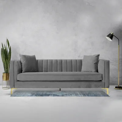 WallMantra Modern 3 Seater Sofa – Velvet in Grey