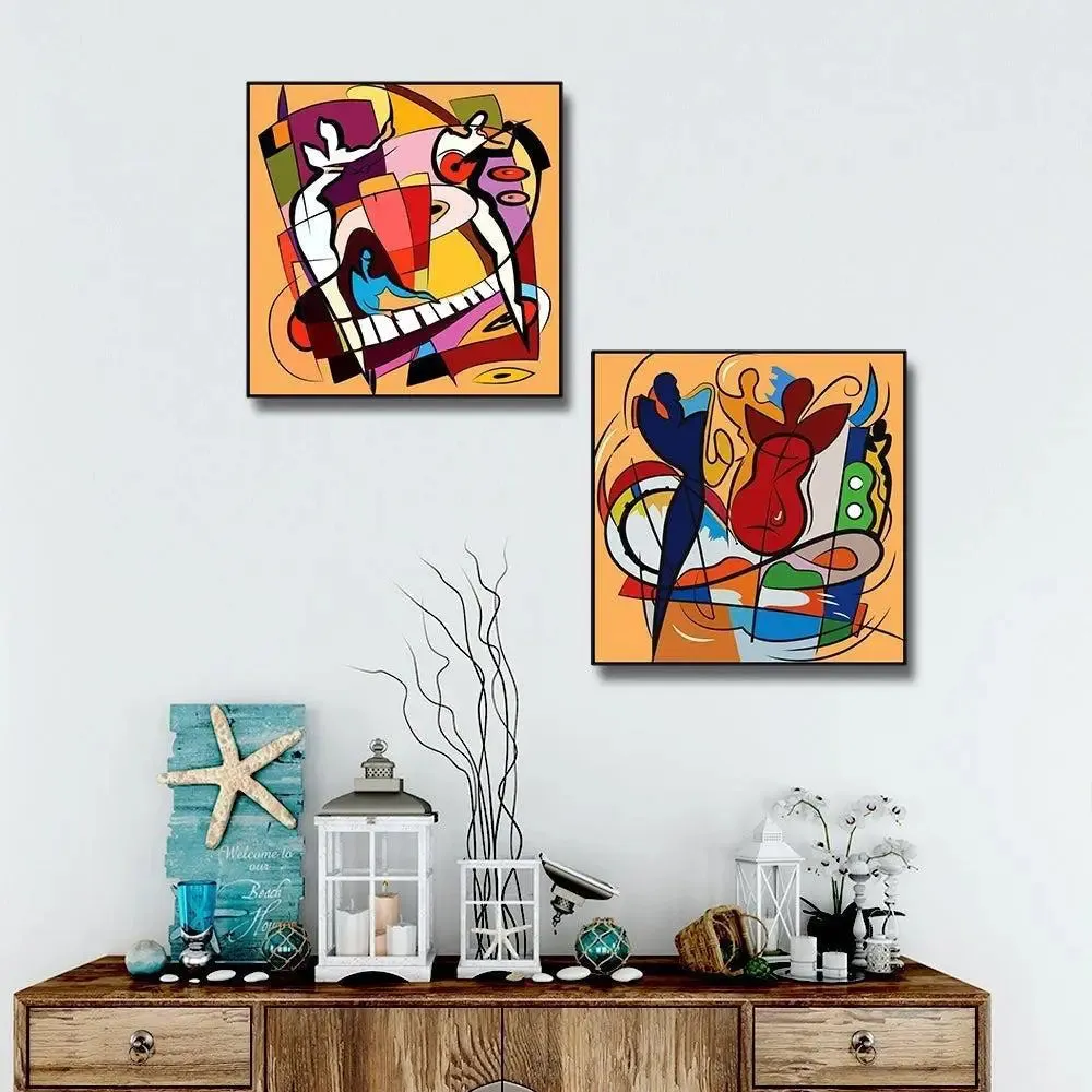 Modern Art Canvas Painting With Black Floating Frame Size: 30 cm (H) X 30 cm (W) Set of 2