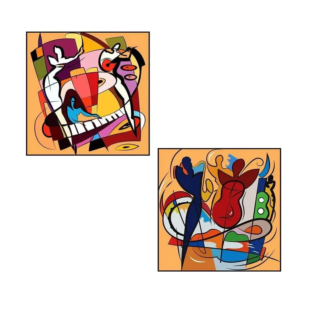 Modern Art Canvas Painting With Black Floating Frame Size: 30 cm (H) X 30 cm (W) Set of 2