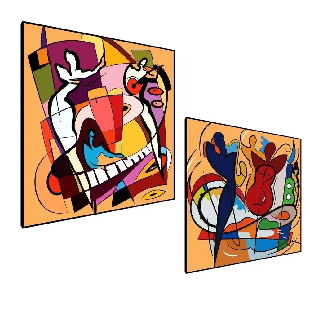 Modern Art Canvas Painting With Black Floating Frame Size: 30 cm (H) X 30 cm (W) Set of 2